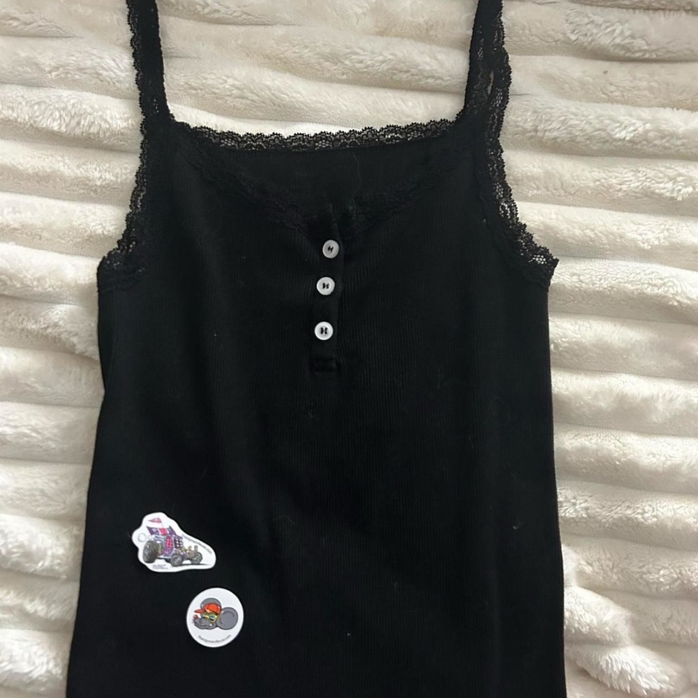 Black Lace Trim Tank Top